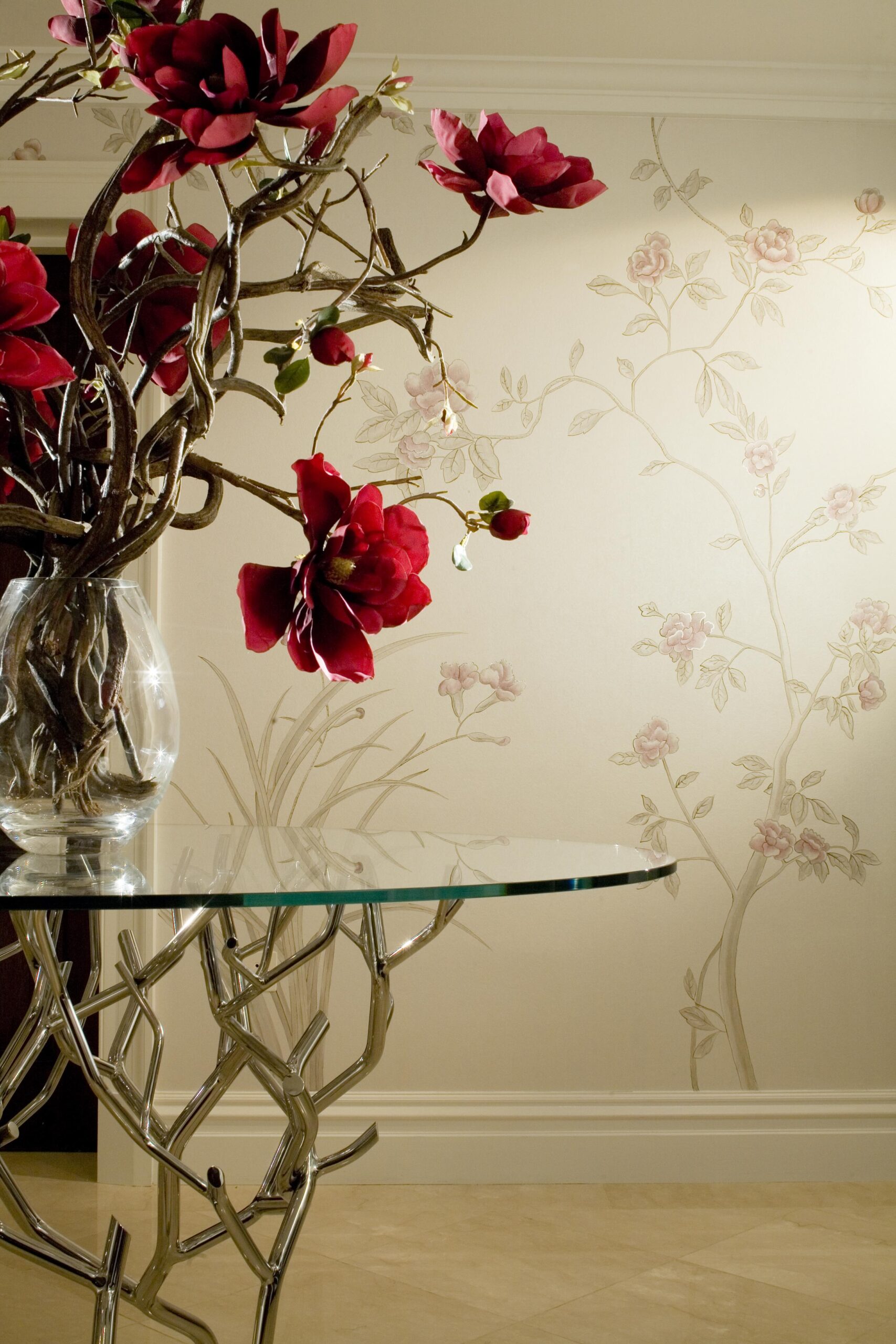 curved-staircase-wall-panelling-large-painting-window-curtains 06