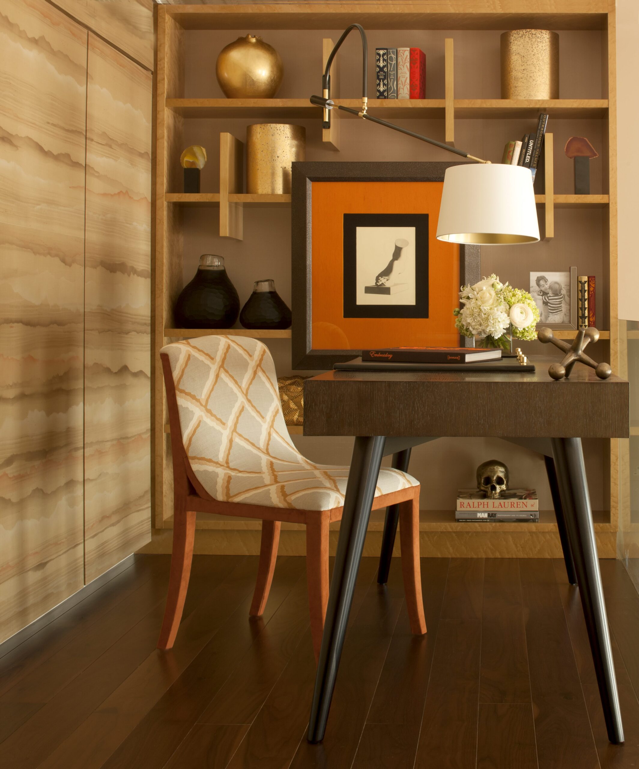 wood-desk-orange-chair-shelving-books-table-lamp-decor-home-office 09